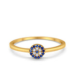 14K Yellow Gold Evil Eye Simulated Blue Sapphire Round Bridal CZ Wedding Engagement Ring Size-7