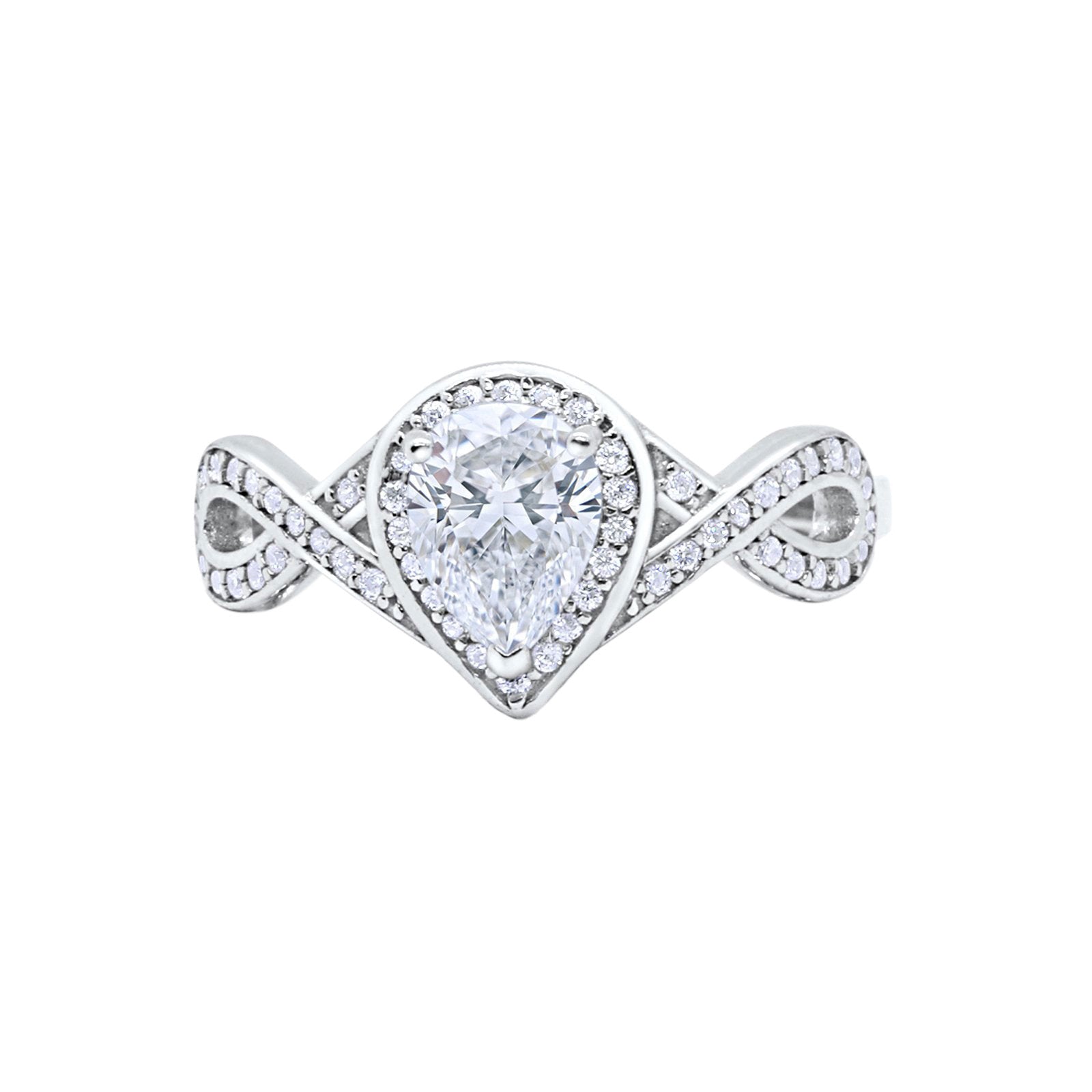 14K White Gold Teardrop Art Deco Wedding Ring Simulated Cubic Zirconia Size-7