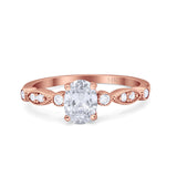 14K Rose Gold Vintage Style Oval Bridal Wedding Engagement Ring Simulated CZ