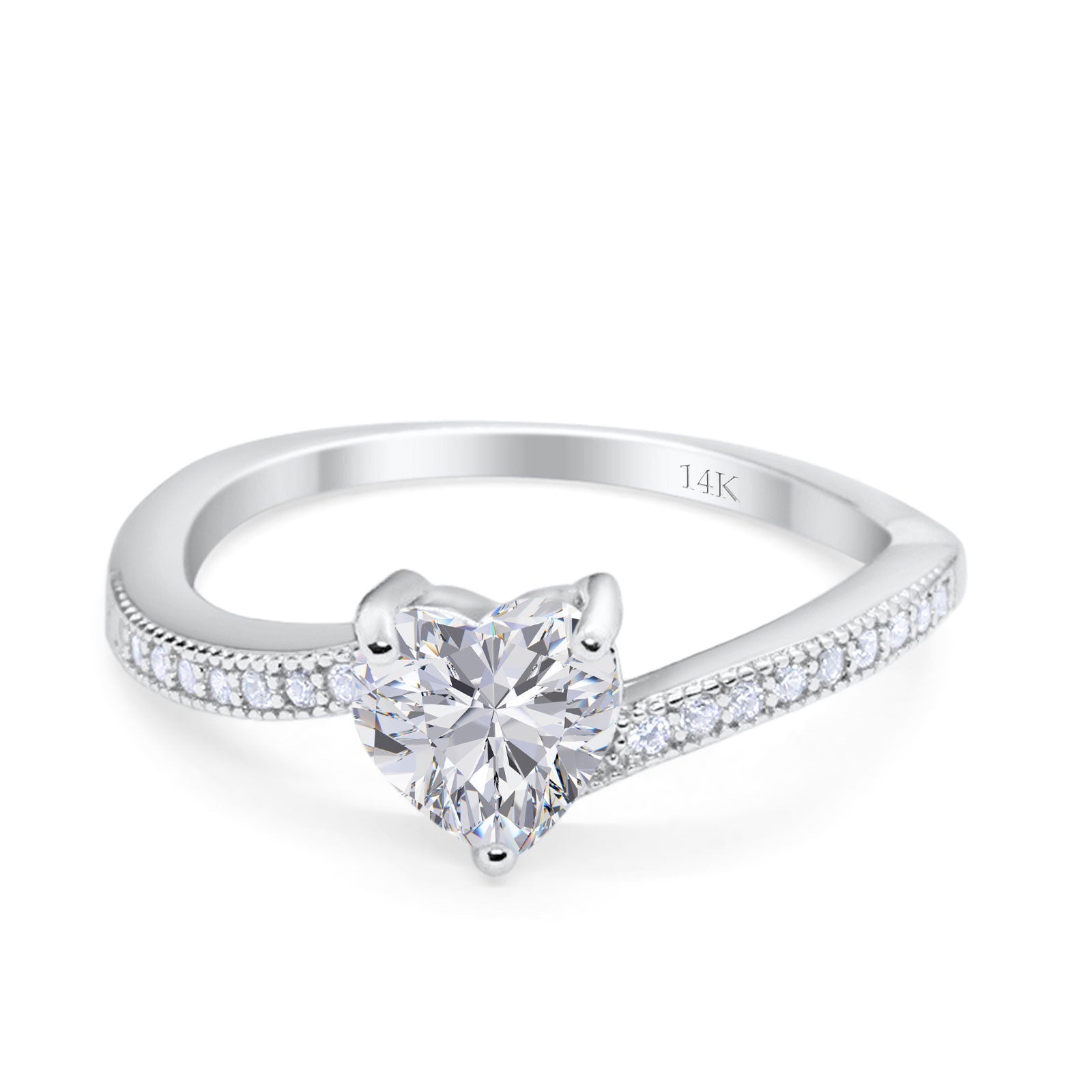 14K White Gold Heart Promise Ring Simulated Cubic Zirconia Size-7