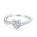 14K White Gold Heart Promise Ring Simulated Cubic Zirconia Size-7