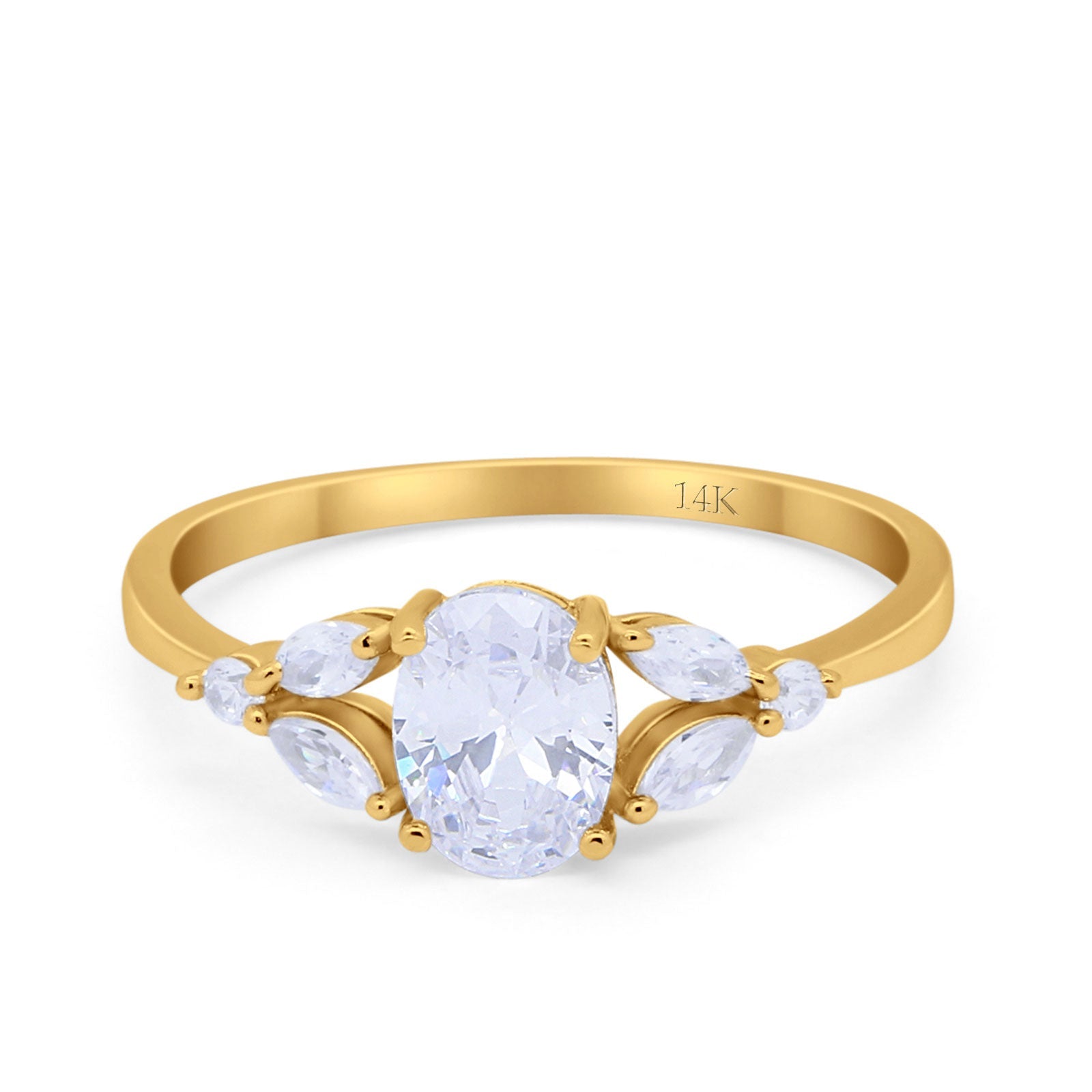 14K Yellow Gold Oval Art Deco Engagement Ring Marquise Simulated CZ Size-7