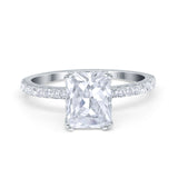 14K White Gold Art Deco Radiant Cut Engagement Ring Simulated Cubic Zirconia Size-7