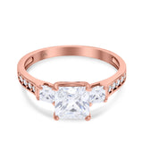 14K Rose Gold Princess Cut Art Deco Bridal Simulated CZ Wedding Engagement Ring Size 7