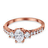 14K Rose Gold Oval Accent Wedding Ring Simulated Cubic Zirconia Size-7