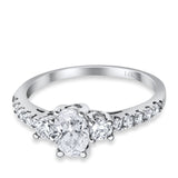 14K White Gold Oval Accent Wedding Ring Simulated Cubic Zirconia Size-7