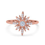 14K Rose Gold Cluster Starburst Ring Round Bridal Simulated CZ Wedding Engagement Ring Size-7