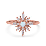 14K Rose Gold Cluster Starburst Ring Round Lab Created White Opal Bridal Simulated CZ Wedding Engagement Size-7
