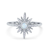 14K White Gold Cluster Starburst Ring Round Lab Created White Opal Bridal Simulated CZ Wedding Engagement Size-7