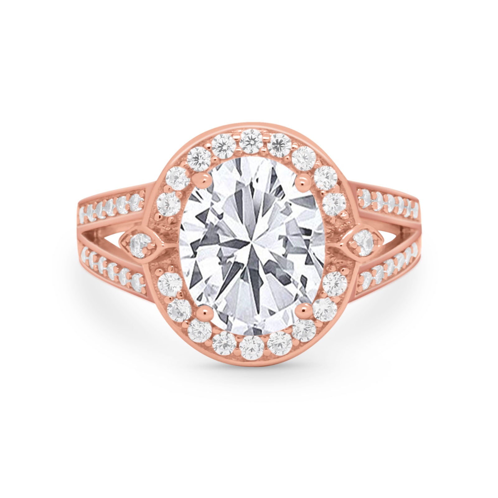 14K Rose Gold Oval Art Deco Split Shank Bridal Wedding Engagement Ring Simulated CZ Size-7