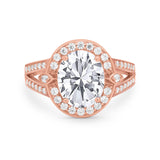 14K Rose Gold Oval Art Deco Split Shank Bridal Wedding Engagement Ring Simulated CZ Size-7
