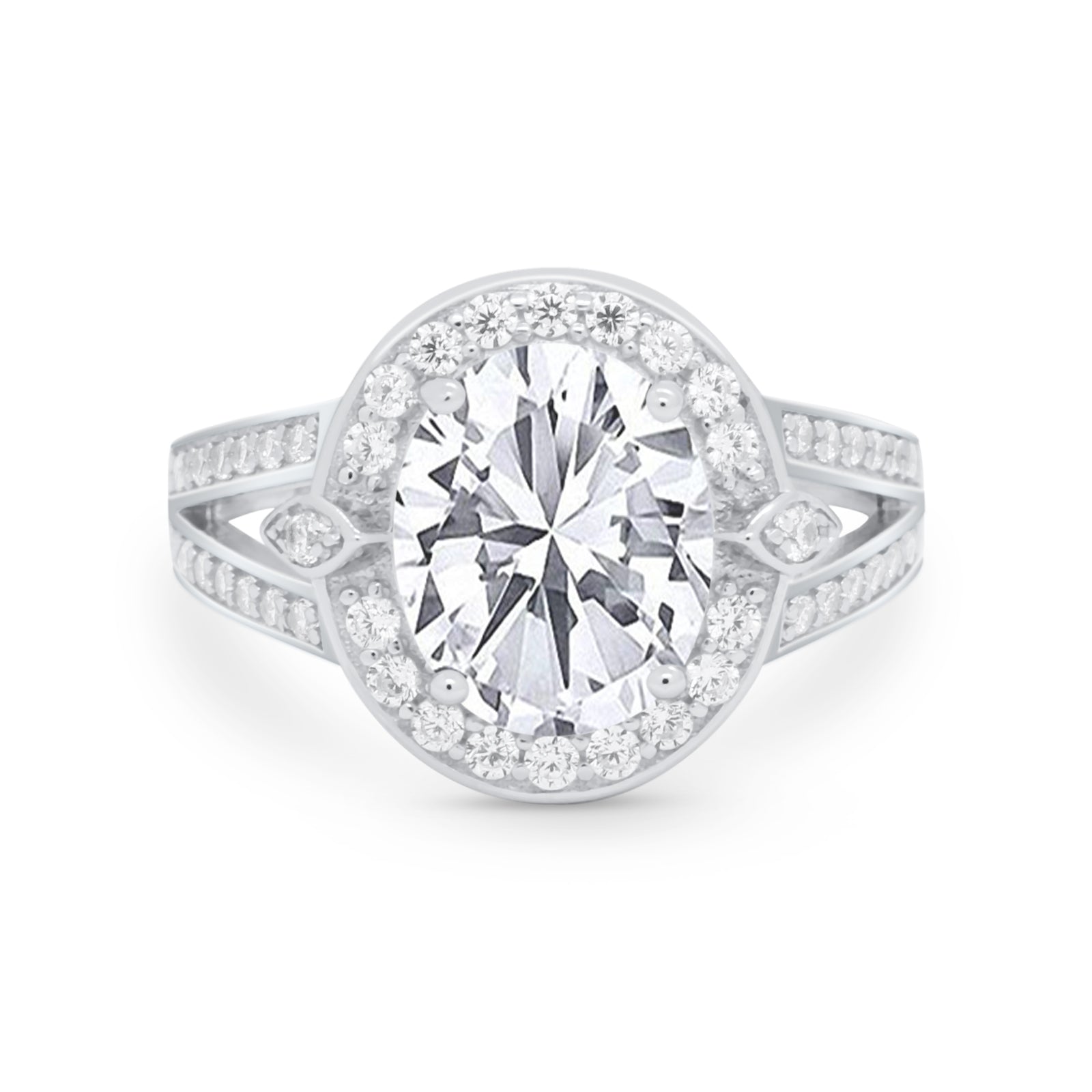 14K White Gold Oval Art Deco Split Shank Bridal Wedding Engagement Ring Simulated CZ Size-7
