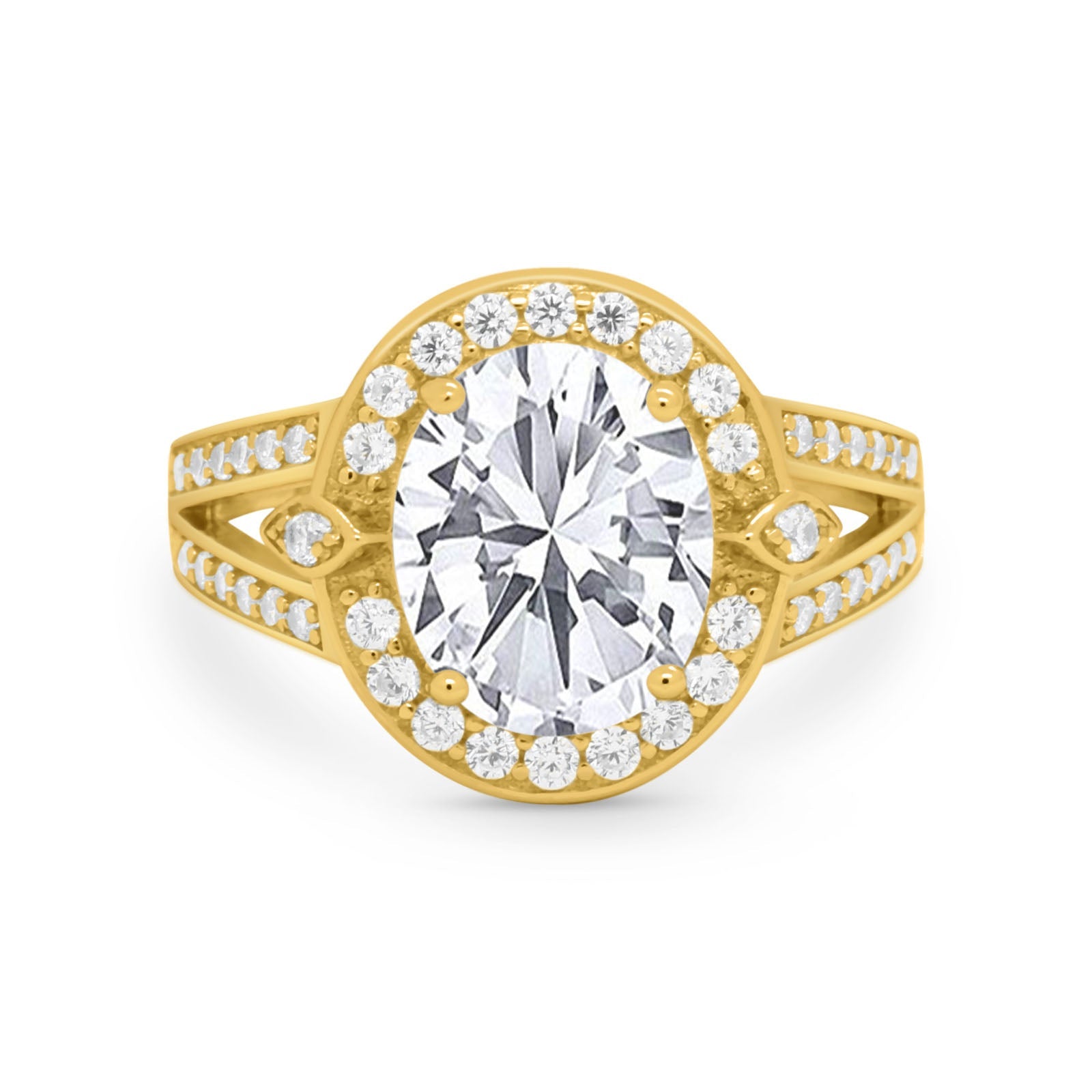 14K Yellow Gold Oval Art Deco Split Shank Bridal Wedding Engagement Ring Simulated CZ Size-7