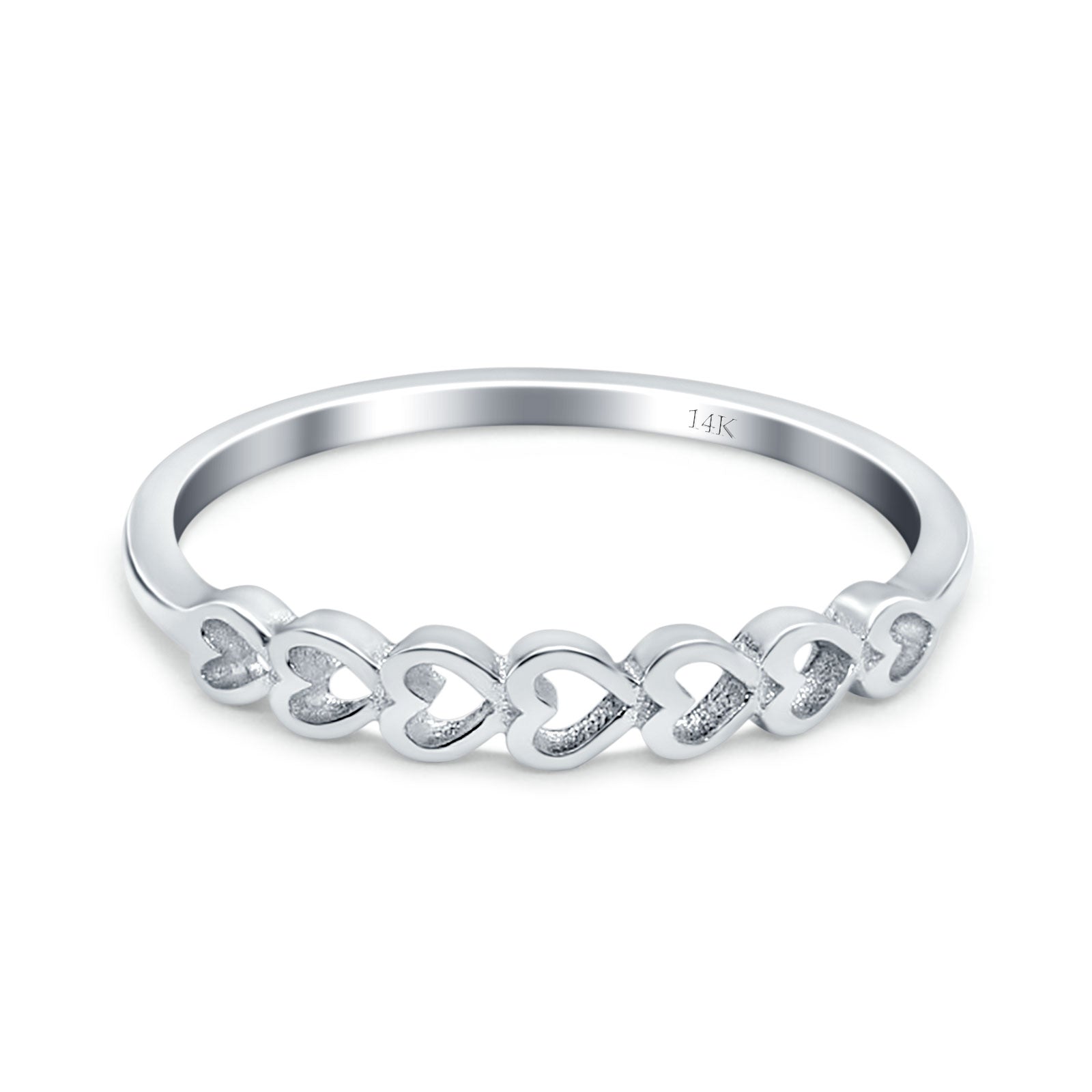 14K White Gold Hearts Band Simple Wedding Engagement Ring (3mm)