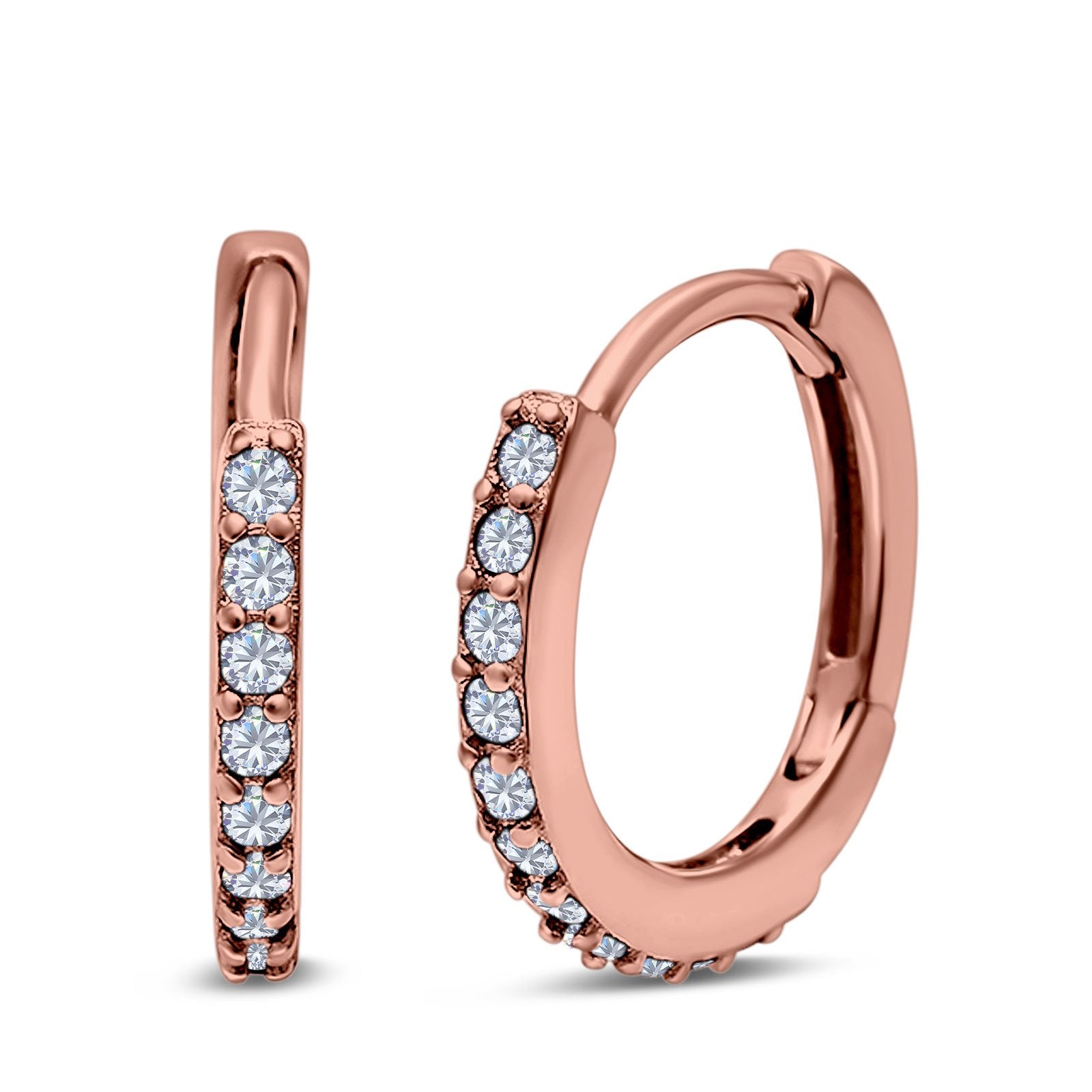 14K Rose Gold Half Eternity Hoop Earrings Round Simulated Cubic Zirconia (16mm)
