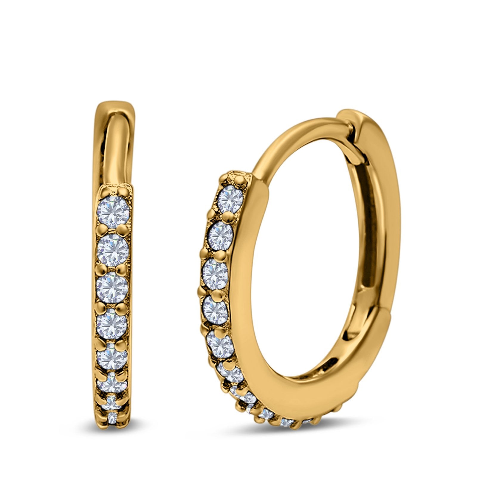 14K Yellow Gold Half Eternity Hoop Earrings Round Simulated Cubic Zirconia (16mm)
