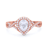 14K Rose Gold Teardrop Wedding Promise Ring Infinity Round Simulated CZ
