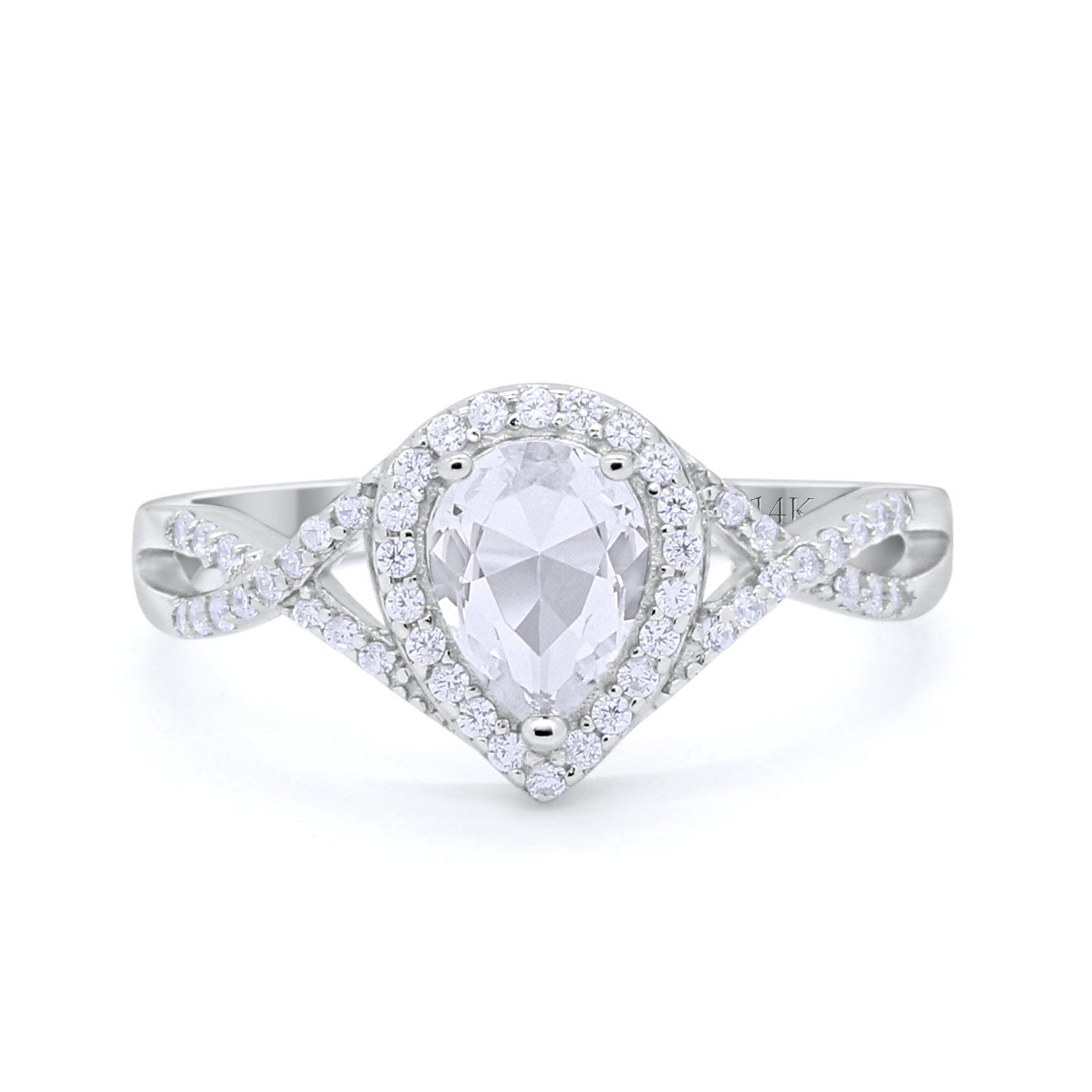 14K White Gold Teardrop Promise Ring Infinity Round Simulated CZ