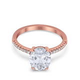 14K Rose Gold Halo Oval Split Shank Wedding Ring Simulated Cubic Zirconia Size-7