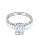 14K White Gold Halo Oval Split Shank Wedding Ring Simulated Cubic Zirconia Size-7