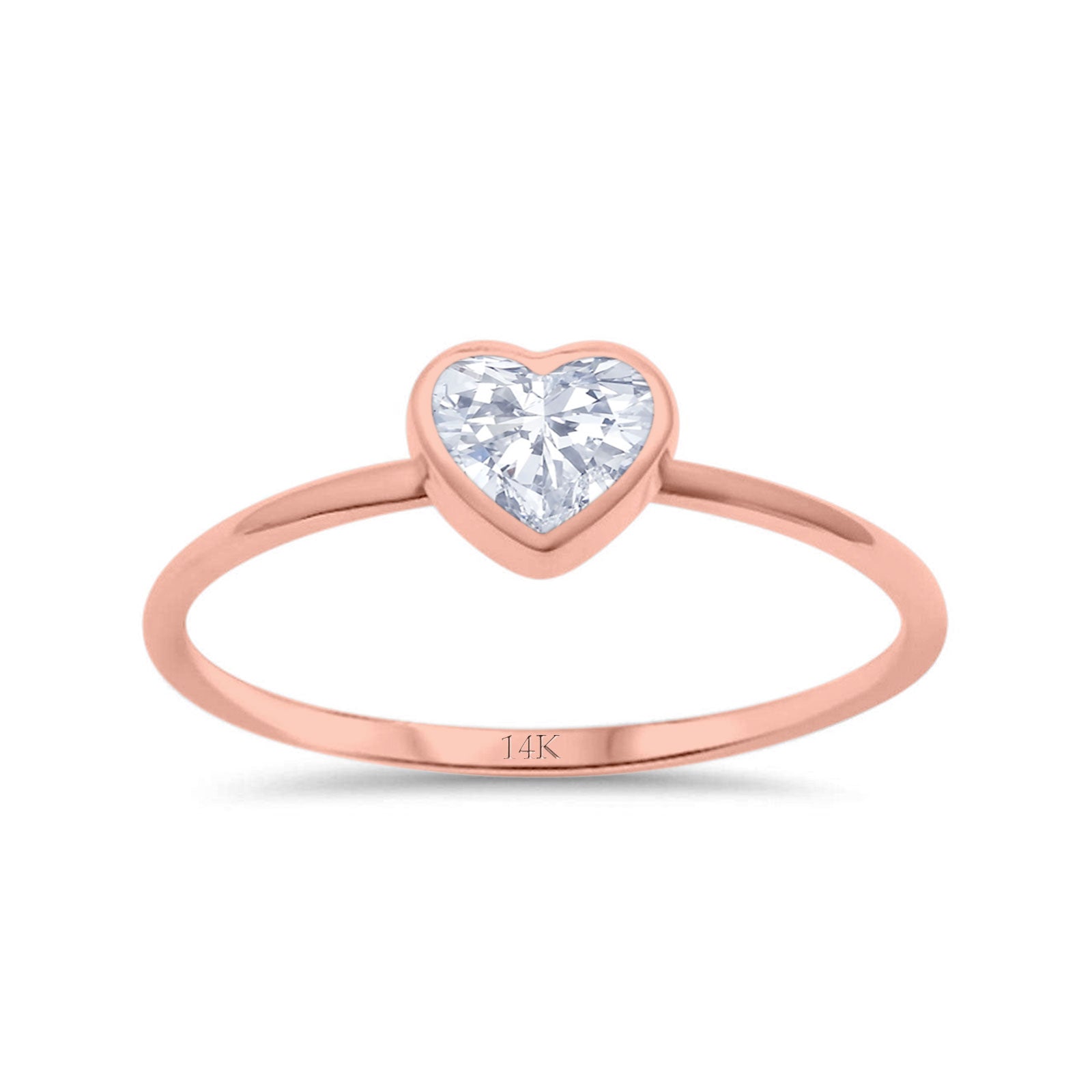 14K Rose Gold Solitaire Heart Promise Ring Bridal Simulated CZ Wedding Engagement Ring Size 7