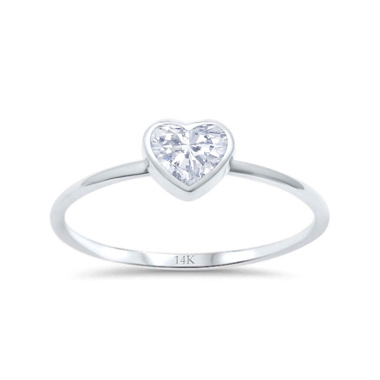14K White Gold Solitaire Heart Promise Ring Bridal Simulated CZ Wedding Engagement Size 7