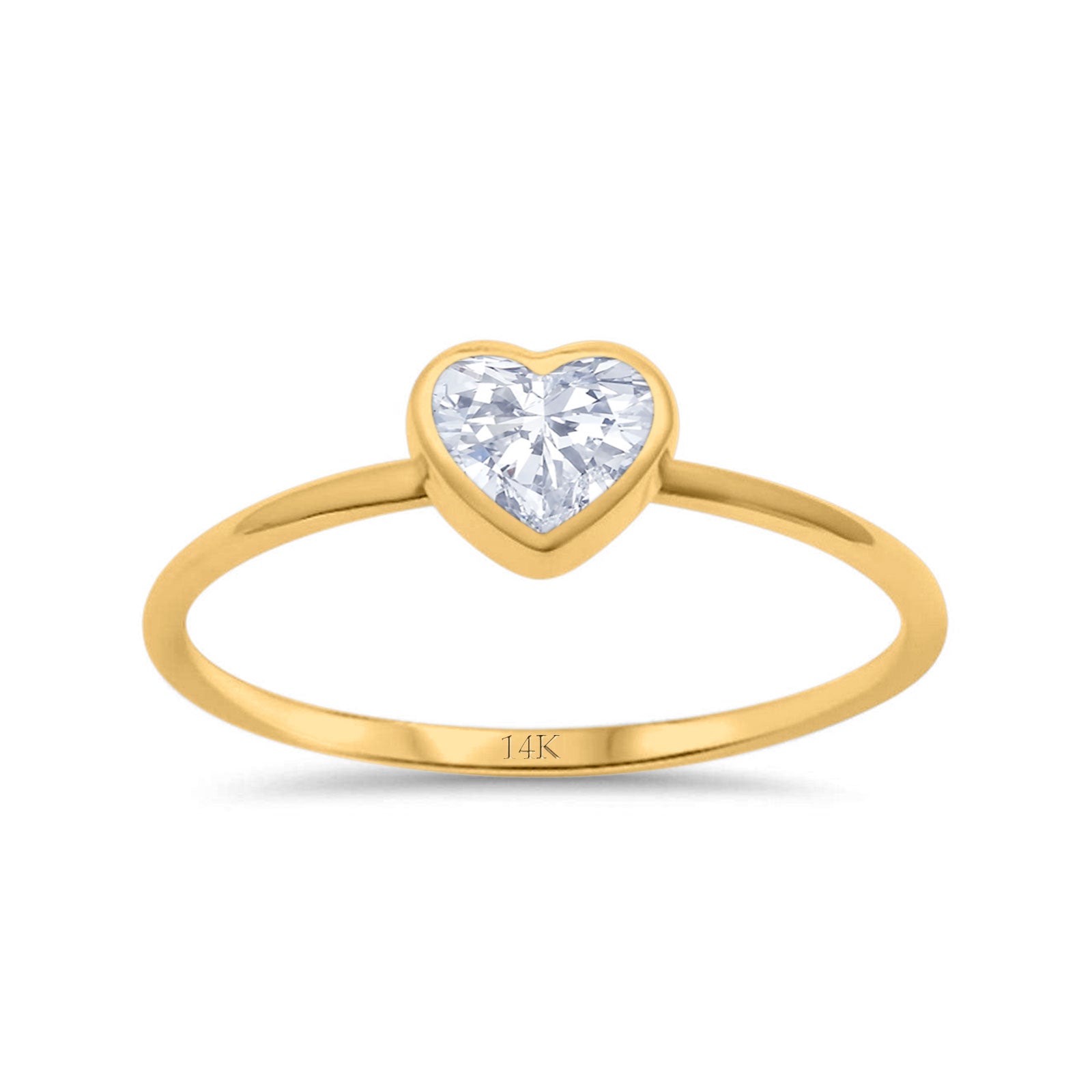 14K Yellow Gold Solitaire Heart Promise Ring Bridal Simulated CZ Wedding Engagement Size 7