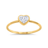 14K Yellow Gold Solitaire Heart Promise Ring Bridal Simulated CZ Wedding Engagement Size 7