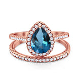 14K Rose Gold 1.62ct Pear 8mmx6mm G SI London Blue Topaz Diamond Bridal Engagement Wedding Ring Size 6.5