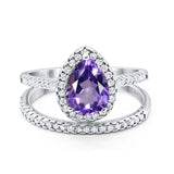14K White Gold 1.62ct Pear 8mmx6mm G SI Natural Amethyst Diamond Bridal Engagement Wedding Ring Size 6.5