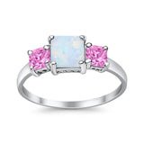 3 Stone Fashion Ring Princess Cut Lab Created White Opal 925 Sterling Silver