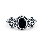 Petite Dainty Oval Solitaire Promise Ring Band Simulated Black Onyx Oxidized Braided 925 Sterling Silver