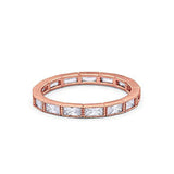 Baguette Full Eternity Wedding Ring Rose Tone, Simulated CZ 925 Sterling Silver