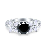 Art Deco Wedding Bridal Ring Round Simulated Black CZ 925 Sterling Silver