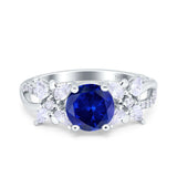 Art Deco Wedding Bridal Ring Round Simulated Blue Sapphire CZ 925 Sterling Silver