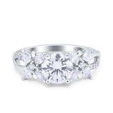 Art Deco Wedding Bridal Ring Round Simulated Cubic Zirconia 925 Sterling Silver