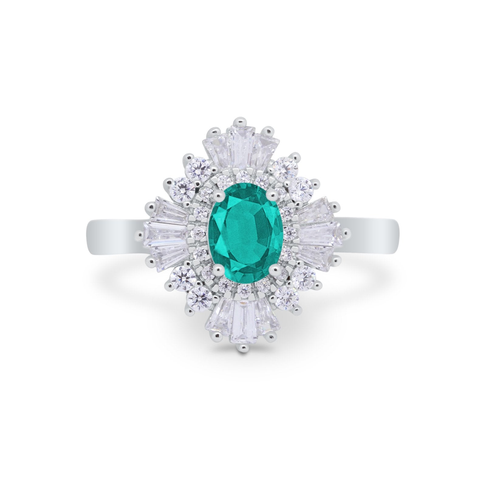 Art Deco Vintage Oval Halo Wedding Ring Simulated Paraiba Tourmaline CZ 925 Sterling Silver