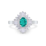 Art Deco Vintage Oval Halo Wedding Ring Simulated Paraiba Tourmaline CZ 925 Sterling Silver
