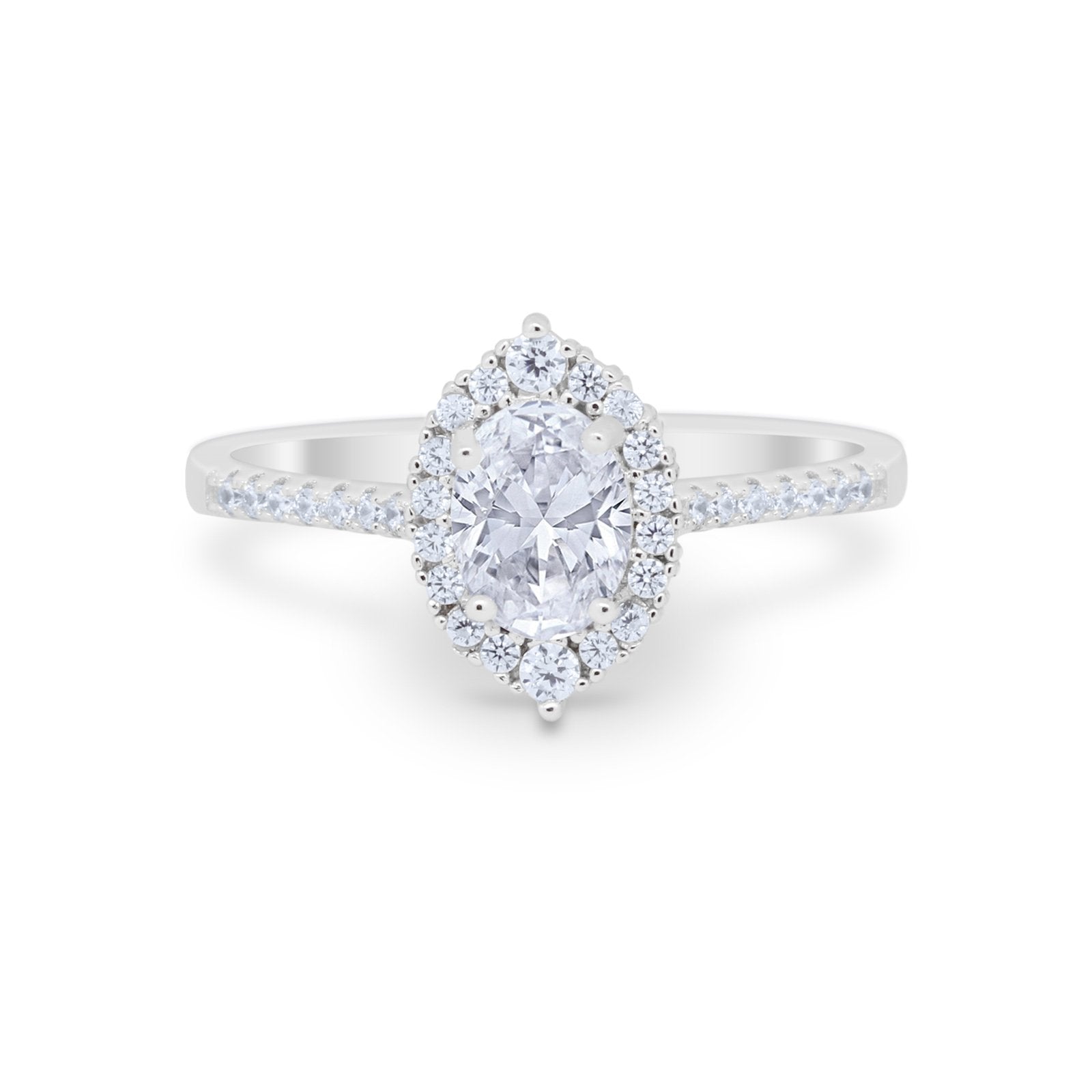 Oval Wedding Ring Halo Vintage Round Simulated CZ 925 Sterling Silver