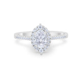 Oval Wedding Ring Halo Vintage Round Simulated CZ 925 Sterling Silver