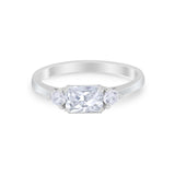 Three Stone Wedding Ring Emerald Cut Round Simulated CZ 925 Sterling Silver
