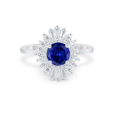 Art Deco Wedding Bridal Ring Baguette Simulated Blue Sapphire CZ 925 Sterling Silver