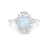 Art Deco Wedding Bridal Ring Baguette Lab Created White Opal 925 Sterling Silver