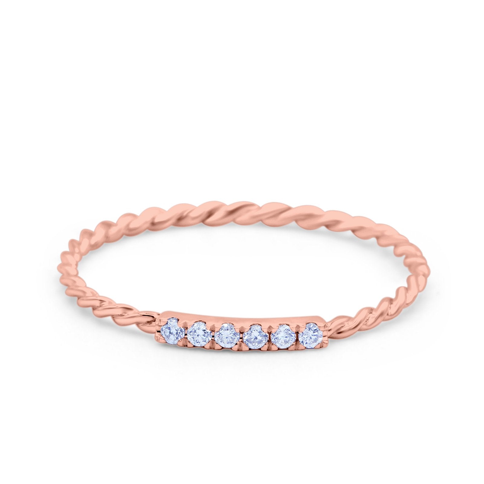 14K Rose Gold 0.06ct Round 1.5mm G SI Twist Braided Cable Diamond Eternity Band Engagement Wedding Ring Size 6.5