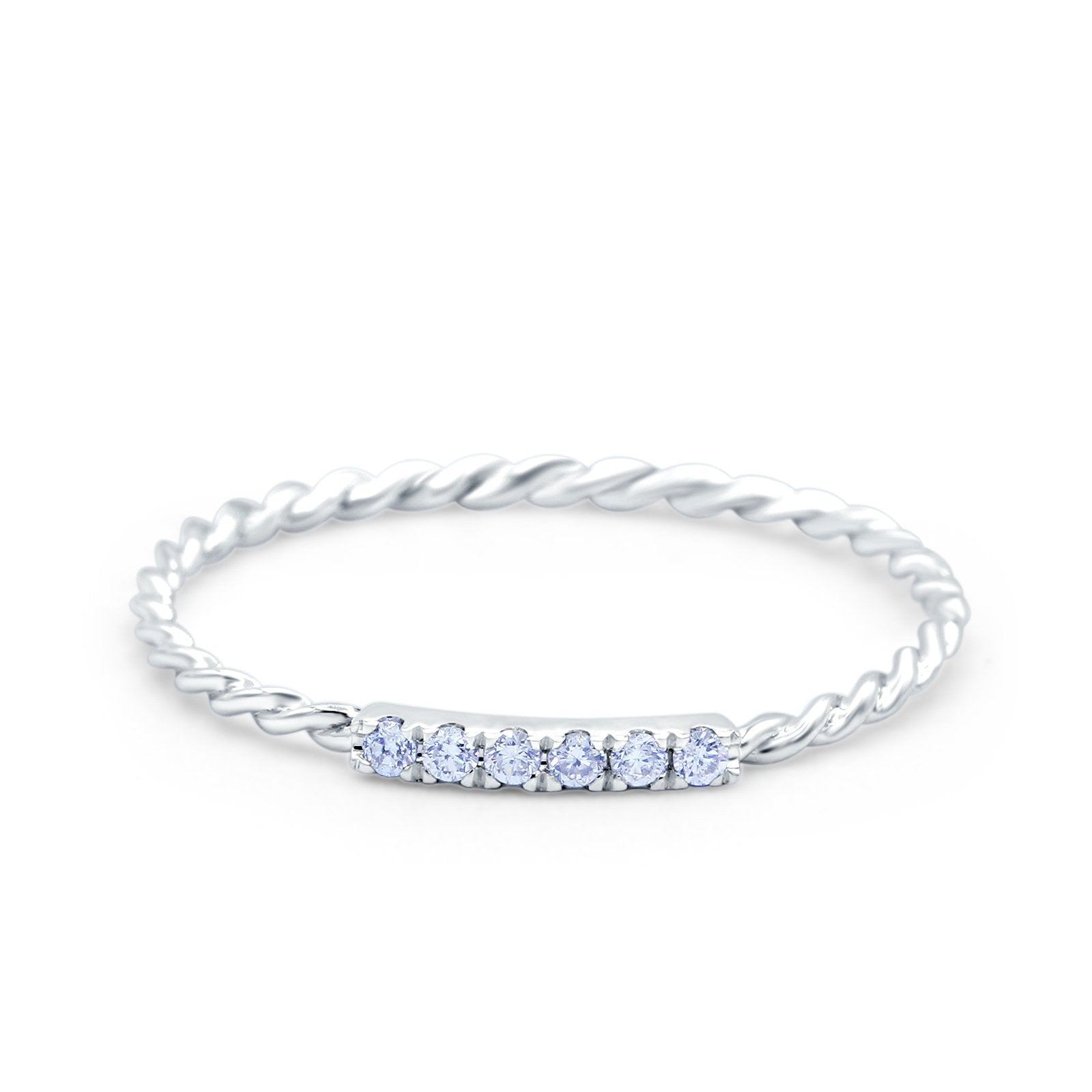 14K White Gold 0.06ct Round 1.5mm G SI Twist Braided Cable Diamond Eternity Band Engagement Wedding Ring Size 6.5