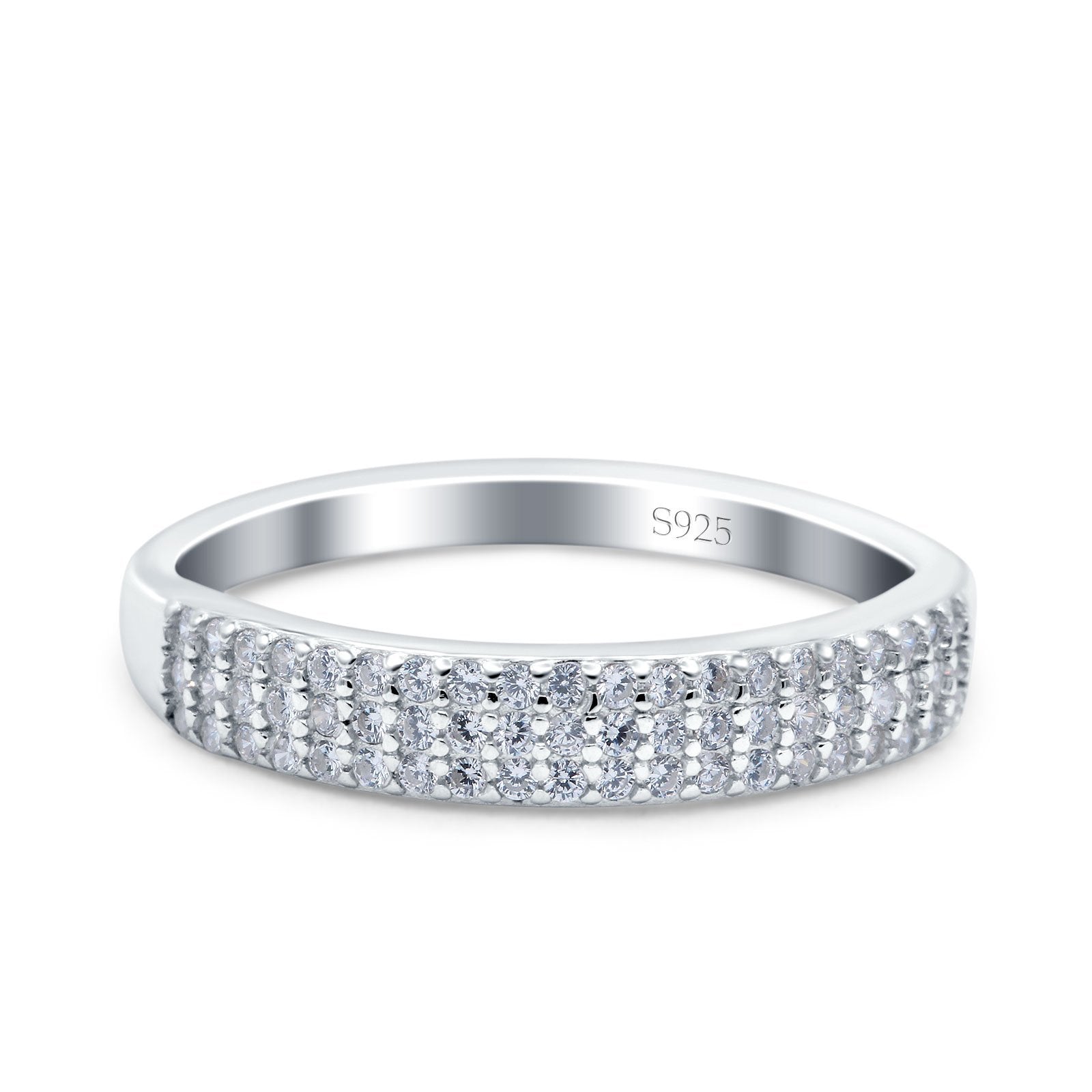 Half Eternity Ring Engagement Band Round Pave Simulated CZ 925 Sterling Silver (4mm)