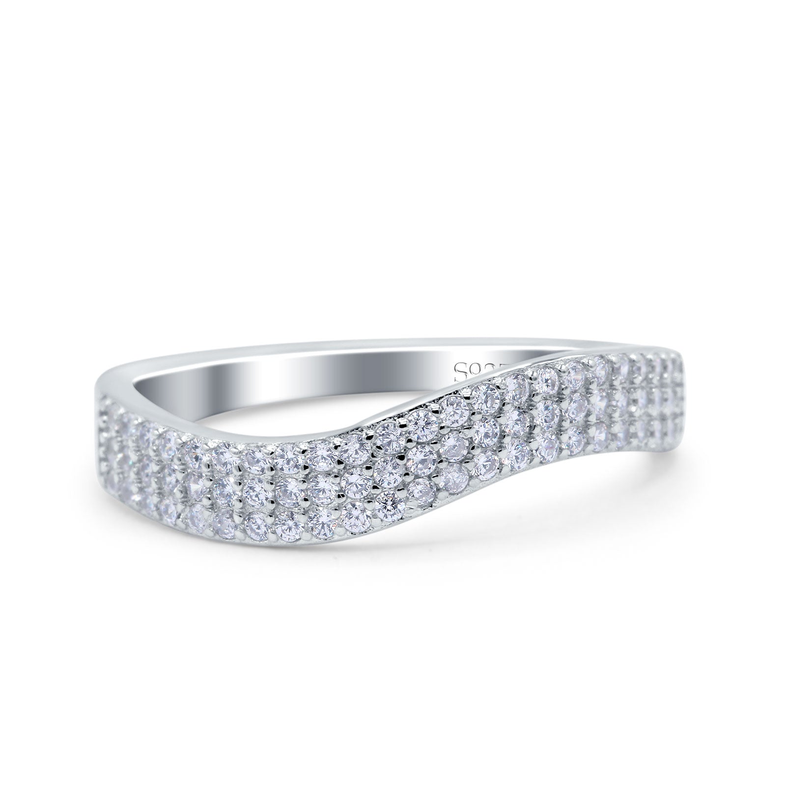 Half Eternity Wedding Band Round Curved Thumb Ring Pave Simulated CZ 925 Sterling Silver (7mm)