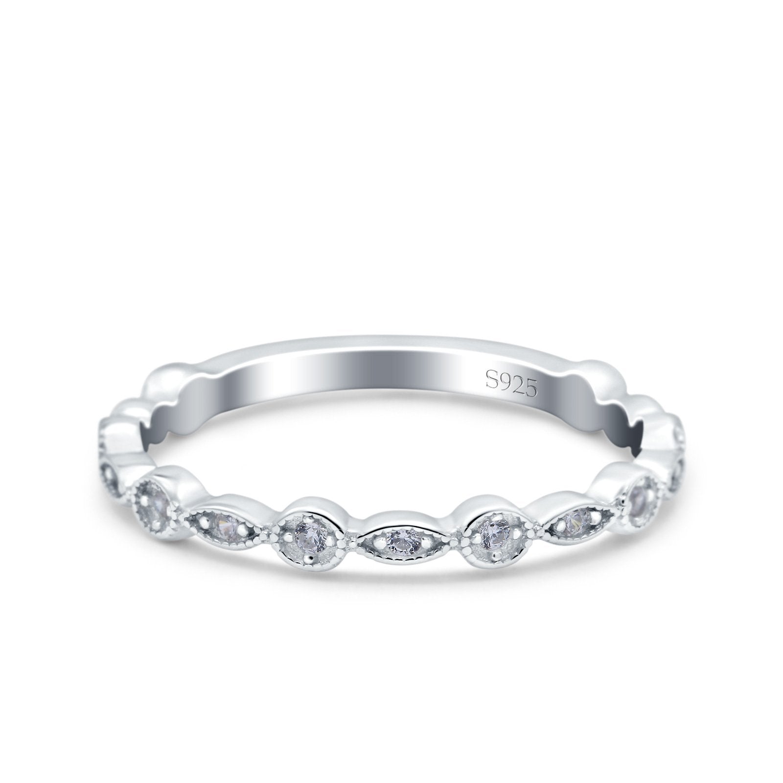 Eternity Ring Wedding Band Marquise Round Pave Simulated CZ 925 Sterling Silver (3mm)