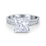 Cushion Cut Wedding Ring Simulated Cubic Zirconia Accent 925 Sterling Silver