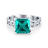 Cushion Cut Wedding Ring Simulated Paraiba Tourmaline CZ Accent 925 Sterling Silver
